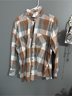 Plaid Button-Up Shirt - Brown & Gray